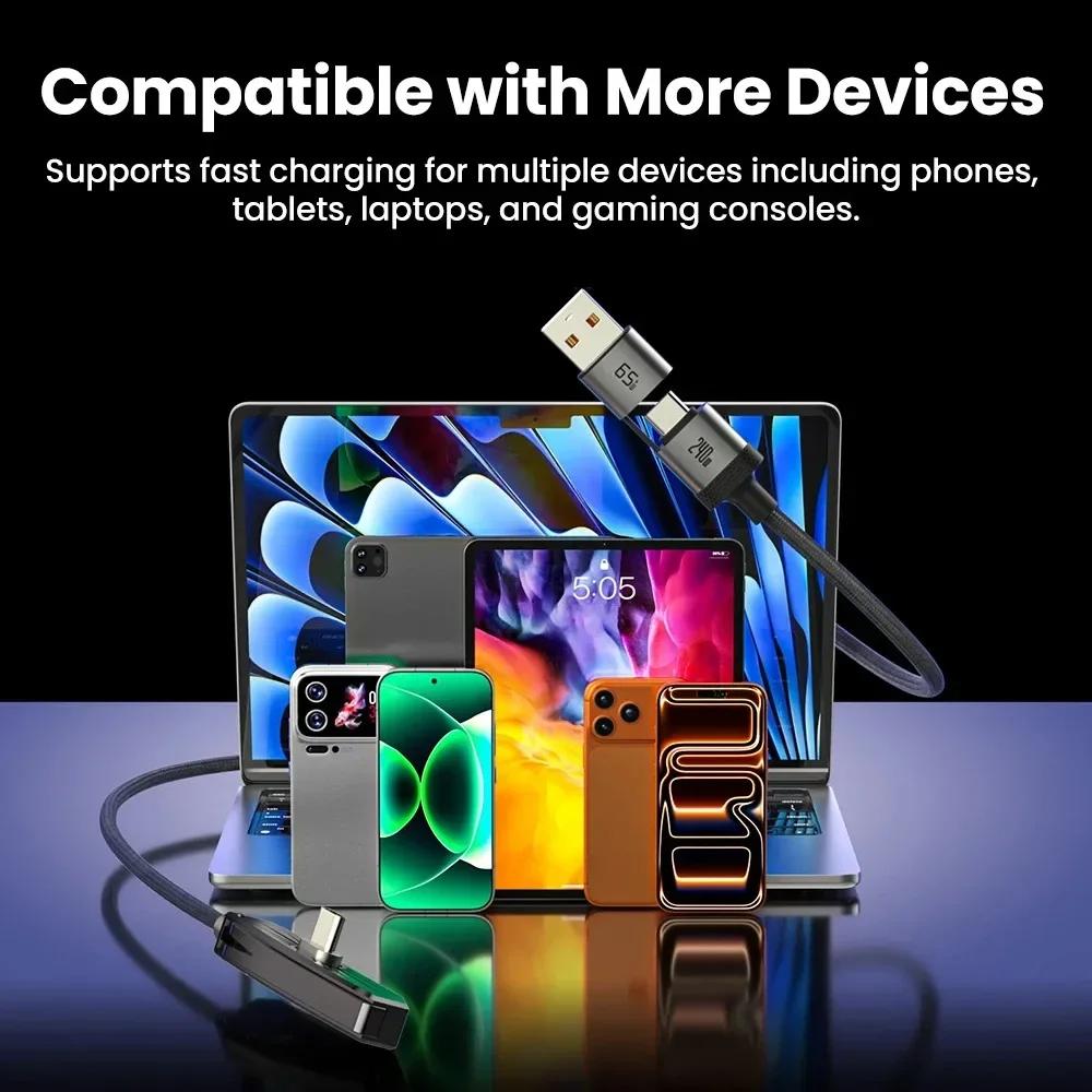 2 v 1 USB Type C 240W Rychlonabíjecí Kabel Skládací Držák Typ-C Rychlonabíječka Linka USB Stojan na Mobilní Telefon