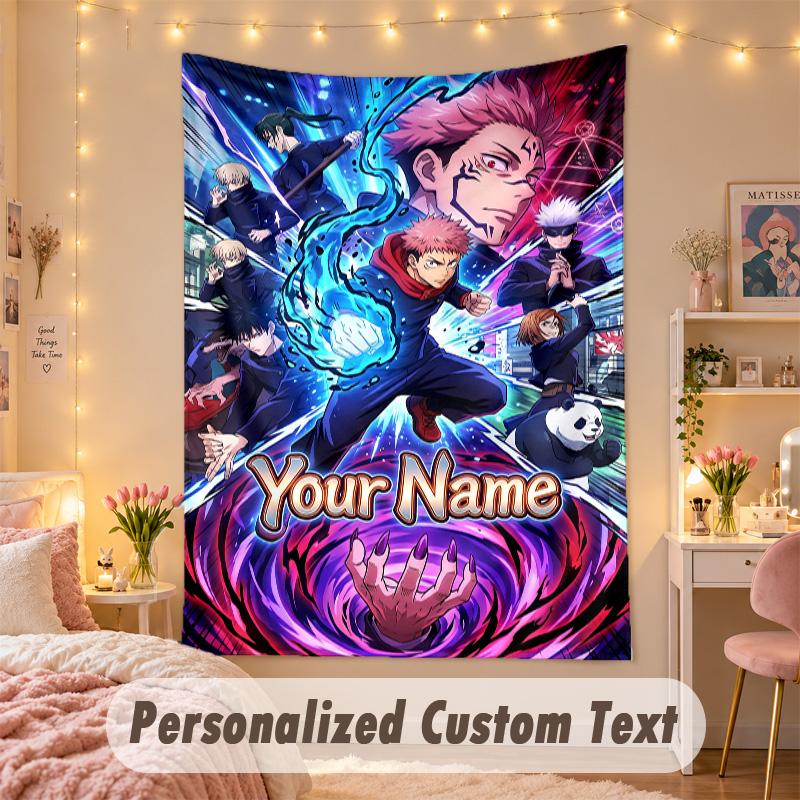 Custom Personalized Tapestry,Jujutsu Kaisen Print Custom Name Text Wall Art Hanging for Bedroom