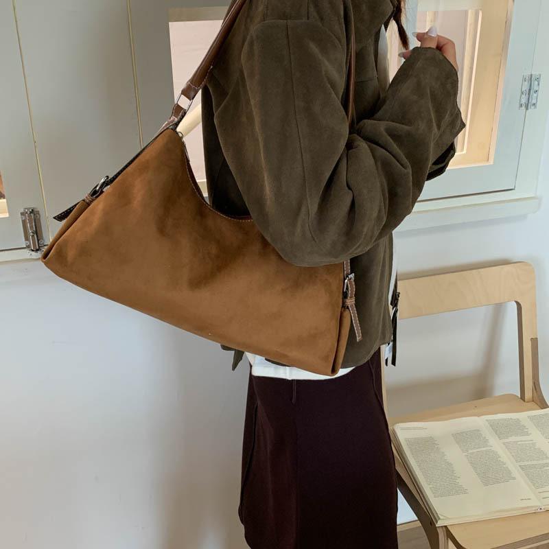 Vintage Suede Tote Bag For Women Large Capacity Crossbody Fashionable Autumn Organizer