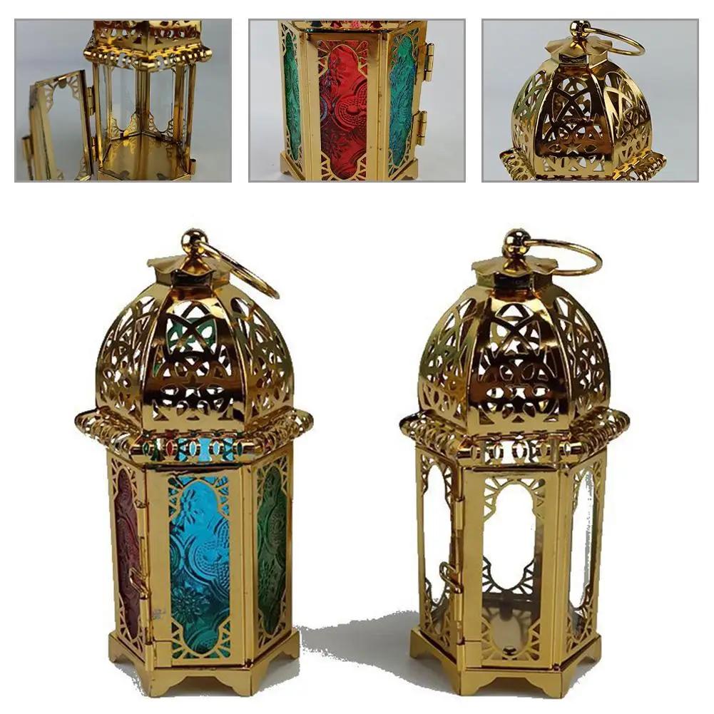 Romantic Candle Holder Vintage Tealight Holder Candlestick Handicraft Ornaments Iron Tonal Tall Glass Lanterns