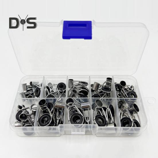 45Pcs/Box Fishing Rod Guide Ring Assorted Sizes Stainless Steel Ceramic Eyelet Replacement Freshwater Saltwater Fishing Pole Tip Repair Kit