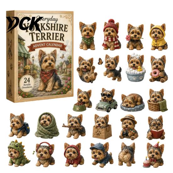 Sammlerhund-Themen-Geschenke 2026 Weihnachts-Adventskalender, 24 Tage Welpenfiguren Countdown-Liebhaber-Dekorationen 2D Acryl Niedliche Ornamente für A beige