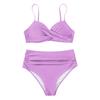 European & American Women's Multicolor High Waist Slimming Bikini with Split Hard Cup Design