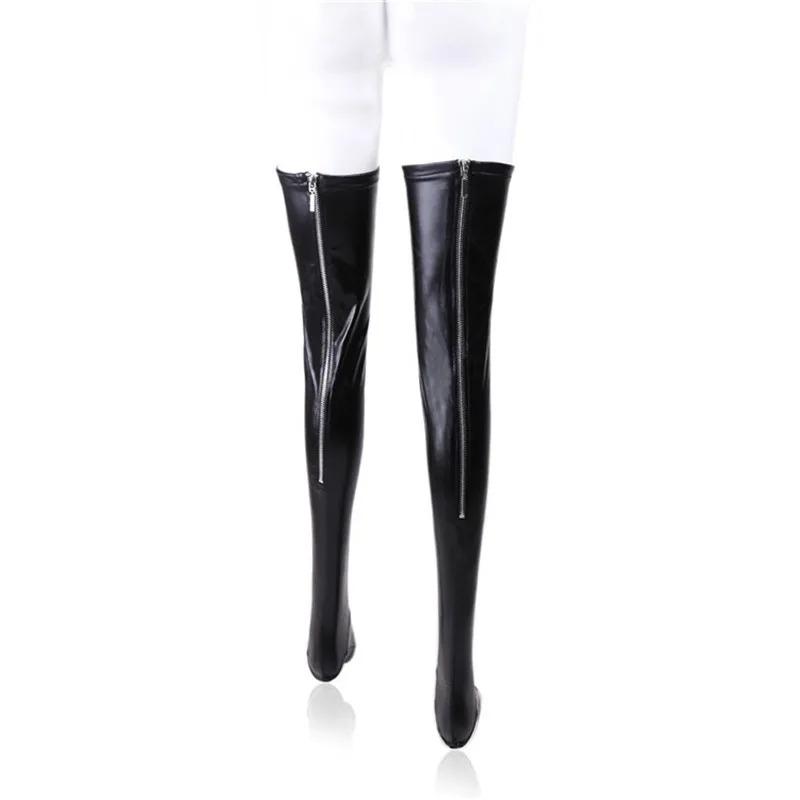 Hot Sexy Nightclub Latex Zipper Sexy Stockings Pu Leather Silicone Thigh High Stockings Women Sexy Lingerie Pole Dance Hosiery