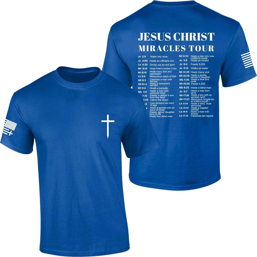 Mens Christian Tshirt Jesus Miracles World Tour Scripture Summer Fashion Casual Cotton Graphic T Shirts Streetwear Tops Tee