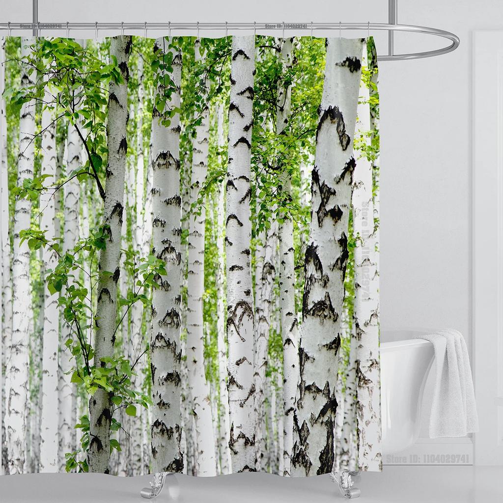 Modern 3D Printing Forest Refreshing Scenery Shower Curtain Waterproof Landscape Green Plant Mountain With Hooks Bathroom Decor