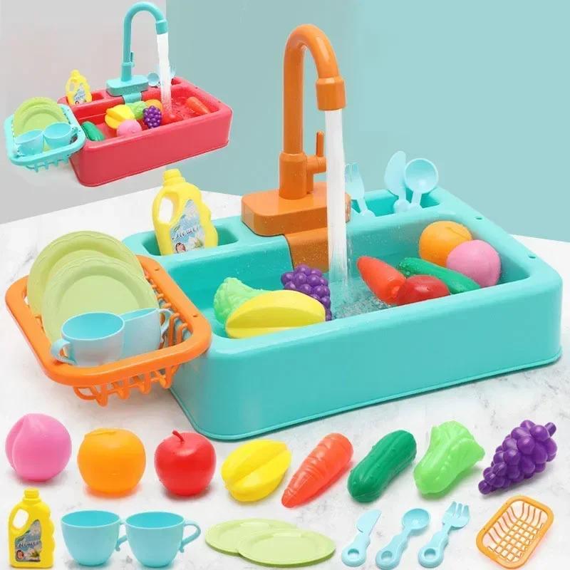 Toys Kitchen Toy Plastic Dish Wash Sink Playset Children Simulation Pretend Role Play Housework Kit Early Learning Educational for Children