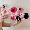 Three-dimensional pink butterfly silicone bracket for iPhone16Pro max iPhone 15 case 14/13 soft case