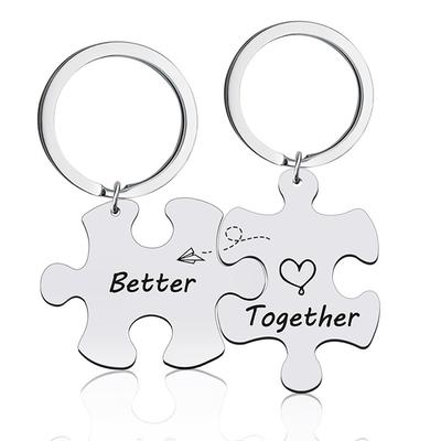 1Pair Creative Puzzle Metal Keychains Simple Couple Keyrings Valentine's Day Lovers Gift Handbag Pendant Ornaments Jewelry