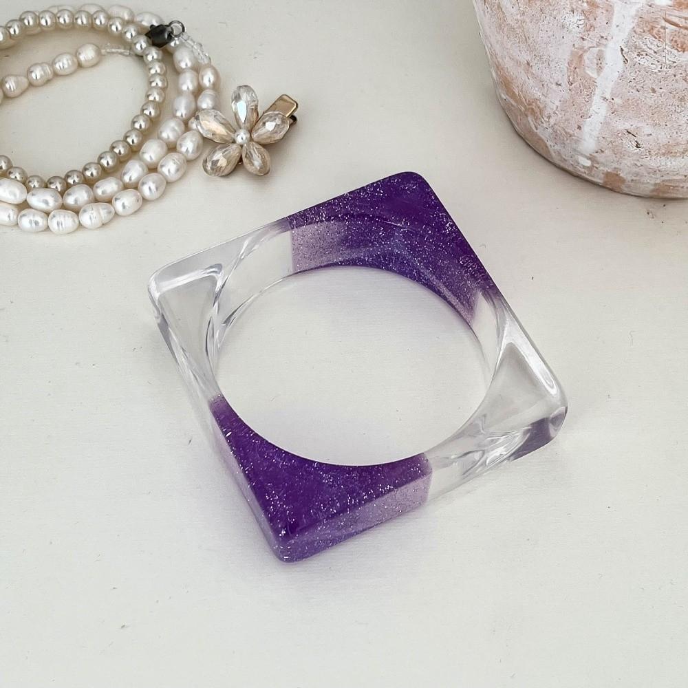 Colorful Pearly Lustre Chunky Bracelet Geometric Square Hand Ring Acrylic Resin Bangle  Decoration фиолетовый