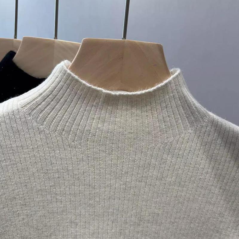 Ladies Winter Fleece Lined Thermal Long Sleeve Slim Fit Basic Solid Color Pullover Knitted Warm T Shirt Top for Layering