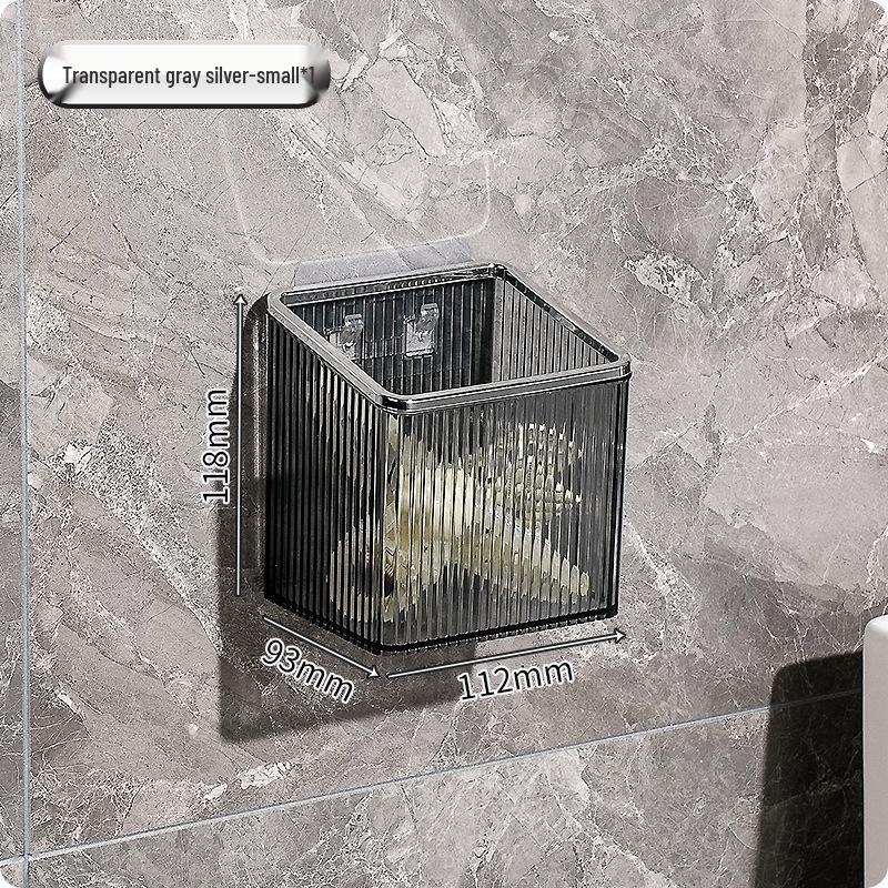 Caixa de Armazenamento de Banheiro de Parede Sem Furos com Espelho Dobrável e Porta Cotonetes à Prova de Pó.