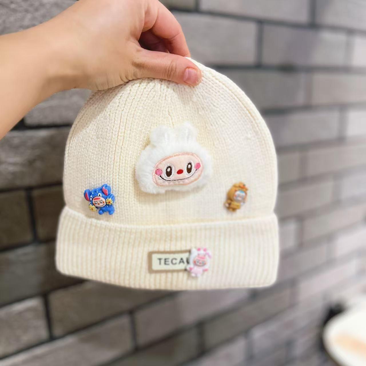 

Милые шерстяные шапки для детей, теплые и ветронепродуваемые вязаные шапки, защита для ушей и головные уборы для мальчиков и девочек 56cm and above