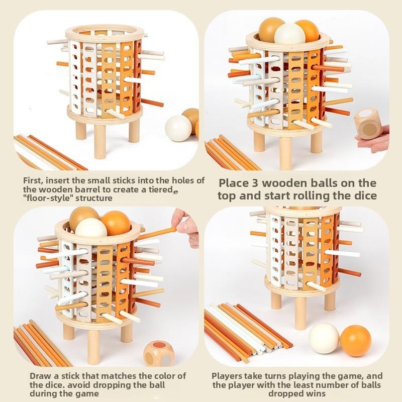 Wooden Tower Puzzle Game For Kids With Dice And Party Play Set