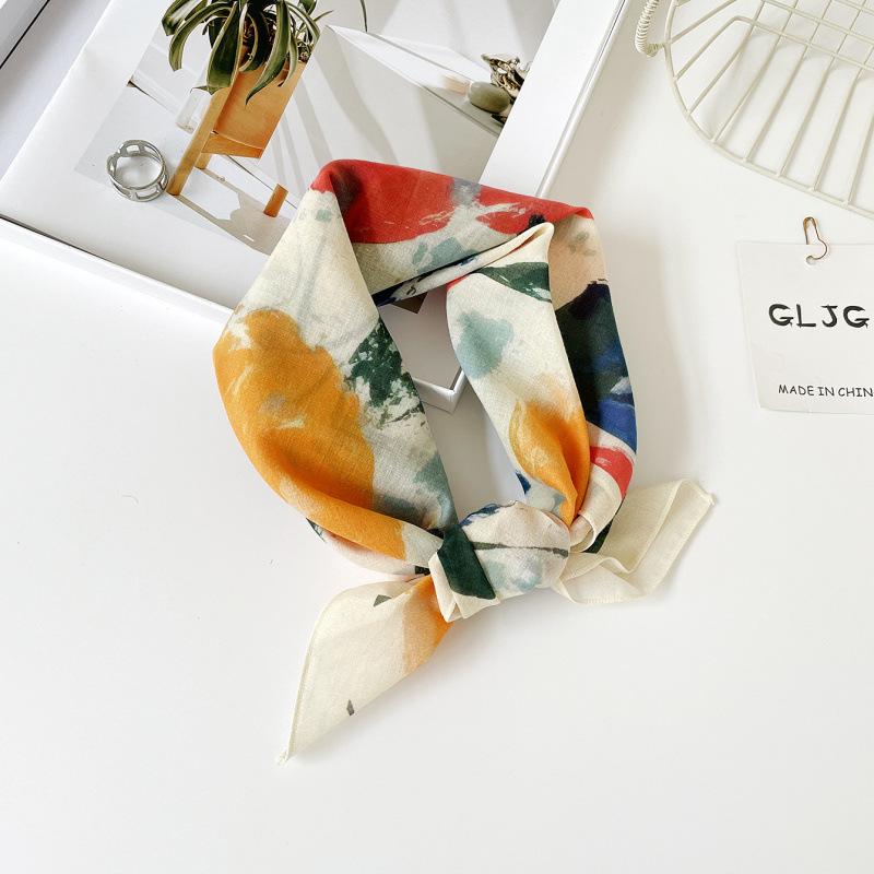 55 Cotton And Linen Headscarf Summer And Autumn Floral Silk Scarf Sweet Versatile Square Scarf Small Scarf Women'S Thin Decorative Silk Scarf