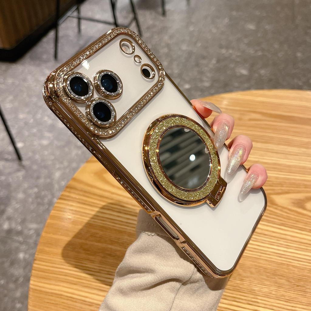Lux Crystal Lens Case with Mirror Stand, Compatible with iPhone 13-17 Series
