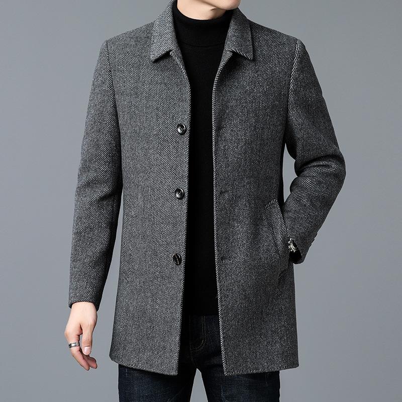 New Spring and Autumn Dad Men's Coat Medium and Long Casual Lapel Wool Trench Coat Middle-aged and Elderly Coat