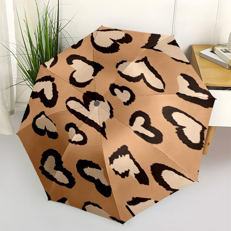 1pc Leopard Print Hearts Pattern Umbrella with Plastic Handle,Compact & Stylish,Cartoon Pattern,Outdoor UmbrellaPT357