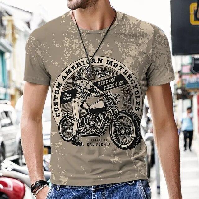 T-Shirts For Men 3D Prints Vintage Motorcycle Graph Casual Plus Size Short Sleeve Top Y2k Fashion Streetwear Men's Clothing Tees