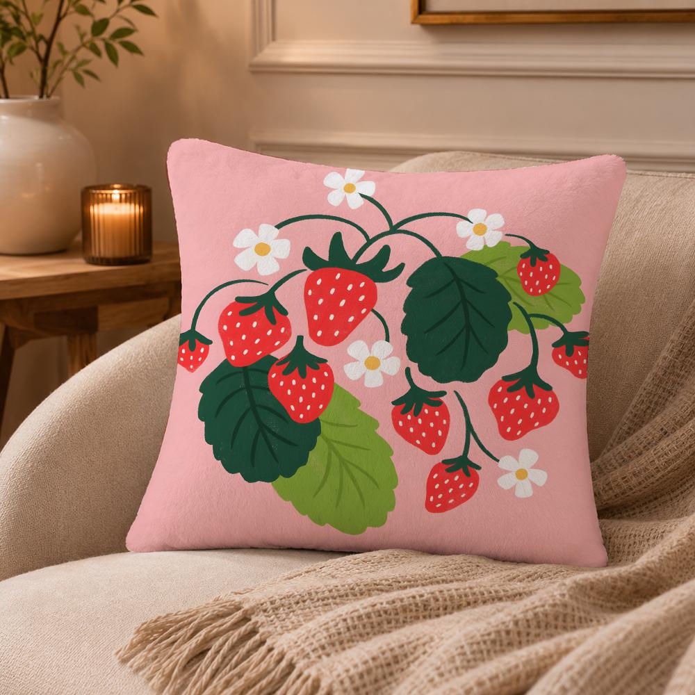 Strawberries Cushion Cover Anti-dustmite Pillowcase Invisible Zipper Silky Short Plush Sofa Cushion Cover