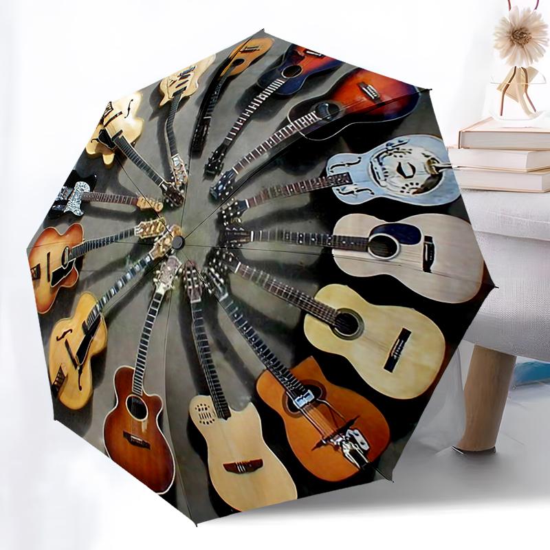 Colorful Retro Guitar Umbrella Automatic Open/close, Iron Frame & 8-Rib Structure, Umbrella for Women & Men, Christmas Gifts