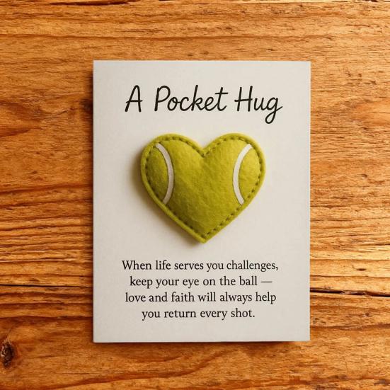 1/2/3Pcs Love Heart Tennis Pocket Hug with Positive Card Emotional Support Heart Shaped Ball Figurine Pocket Token Athletes Sports Fans Gift