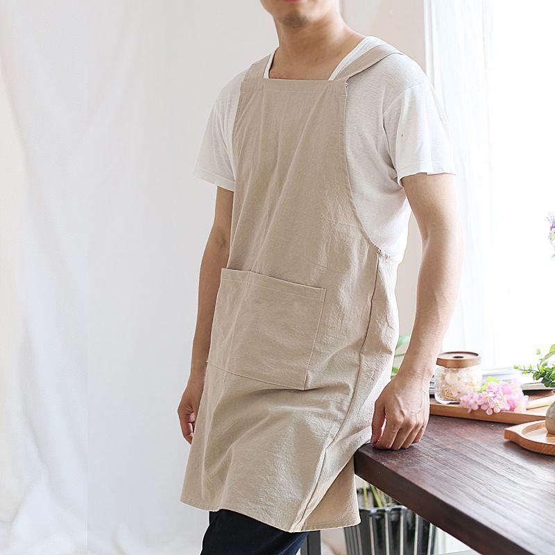Handmade Japanese Cotton Linen No-Tie Retro Apron with Printed Logo