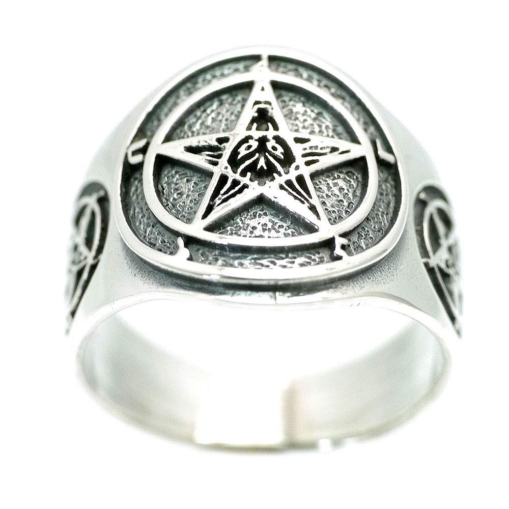 [Silver One] Sterling Silver 925 Five-Pointed Star Ring for Men [Size 15] Pentagram Star Ring
