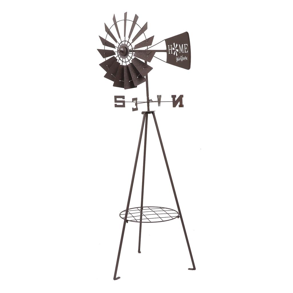 Garden Windmill Potting Rack Multifunctional Rotating Iron Floor Windmill Plants Shelf Dual Use