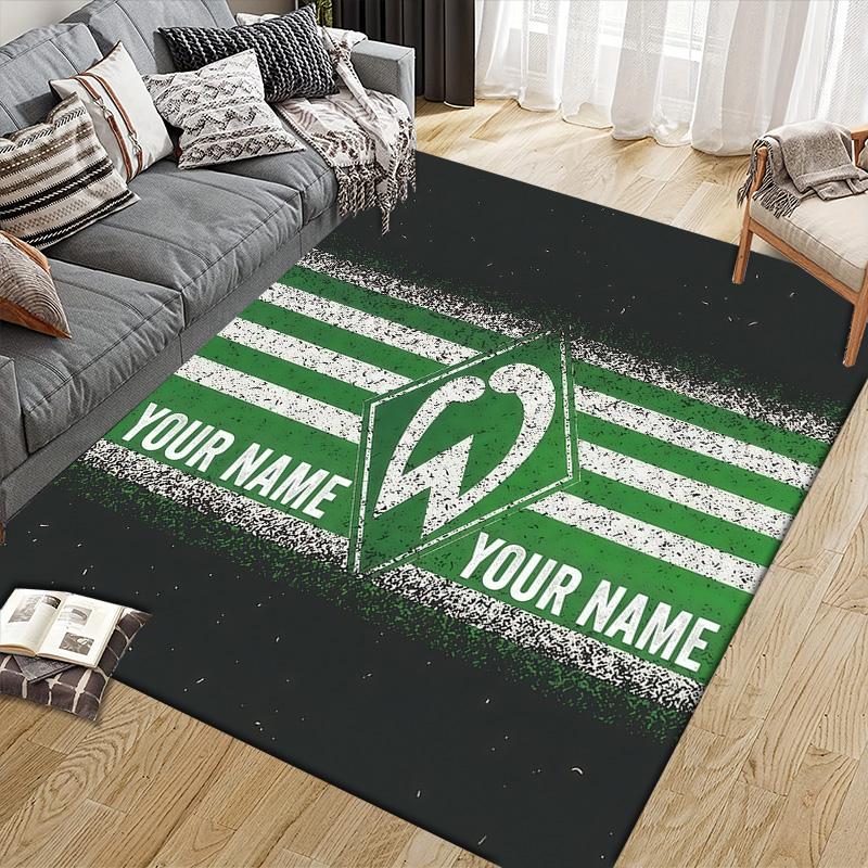 Custom Name Werder Bremen Flannel Pattern Square Carpet,Area Rug,Carpet Rug for Living Room Bedroom Sofa Playroom Decor,Non-slip Floor Mat