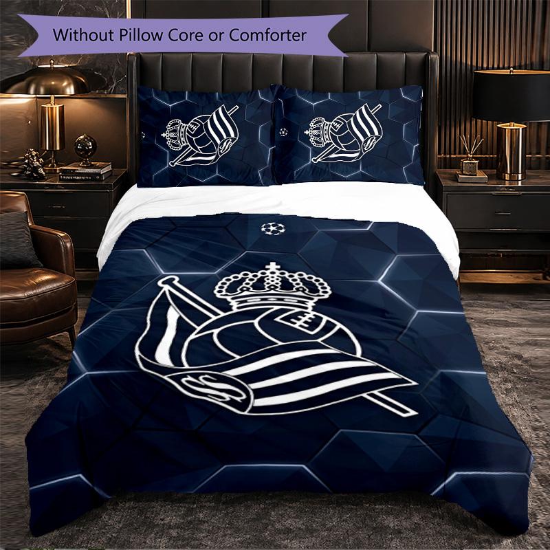 Biancheria da Letto a Tema Real Sociedad FC Set 3 Pezzi Copripiumino Biancheria da Letto Decorativa Per Camera Teen Decorazione Casa