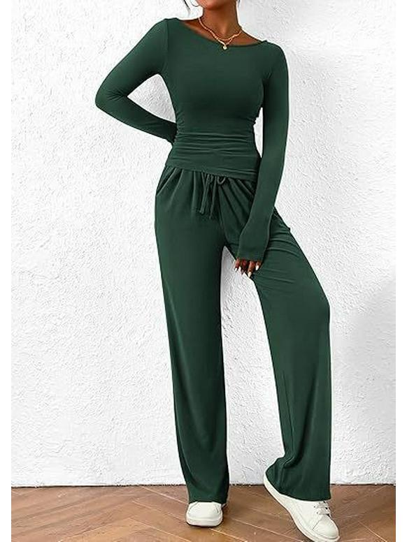 Asymmetrical Long-Sleeve T-Shirt & Wide-Leg Pants Casual Loungewear Set 2025 Autumn Collection