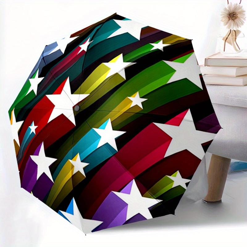 1pc Colorful Star Patterns Automatic Opening/Closing Folding Umbrella with 78 Ribs, Plastic Handle, Windproof Portable Sunshade Umbrella y250726118