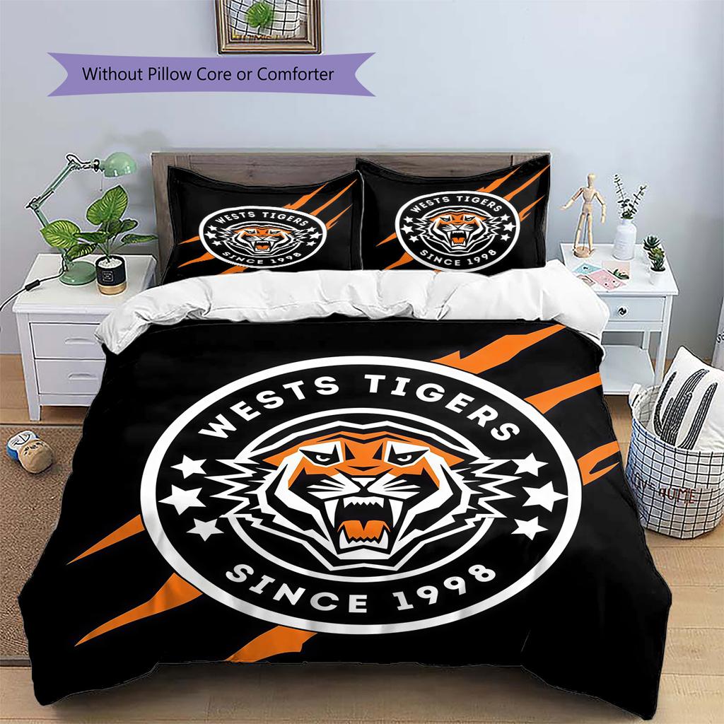 Castleford Tigers Muster Bettwäsche Bettdecken-Set Heimdekoration Geschenk (1 Bettbezug + 2 Kissenbezüge (ohne Füllung))