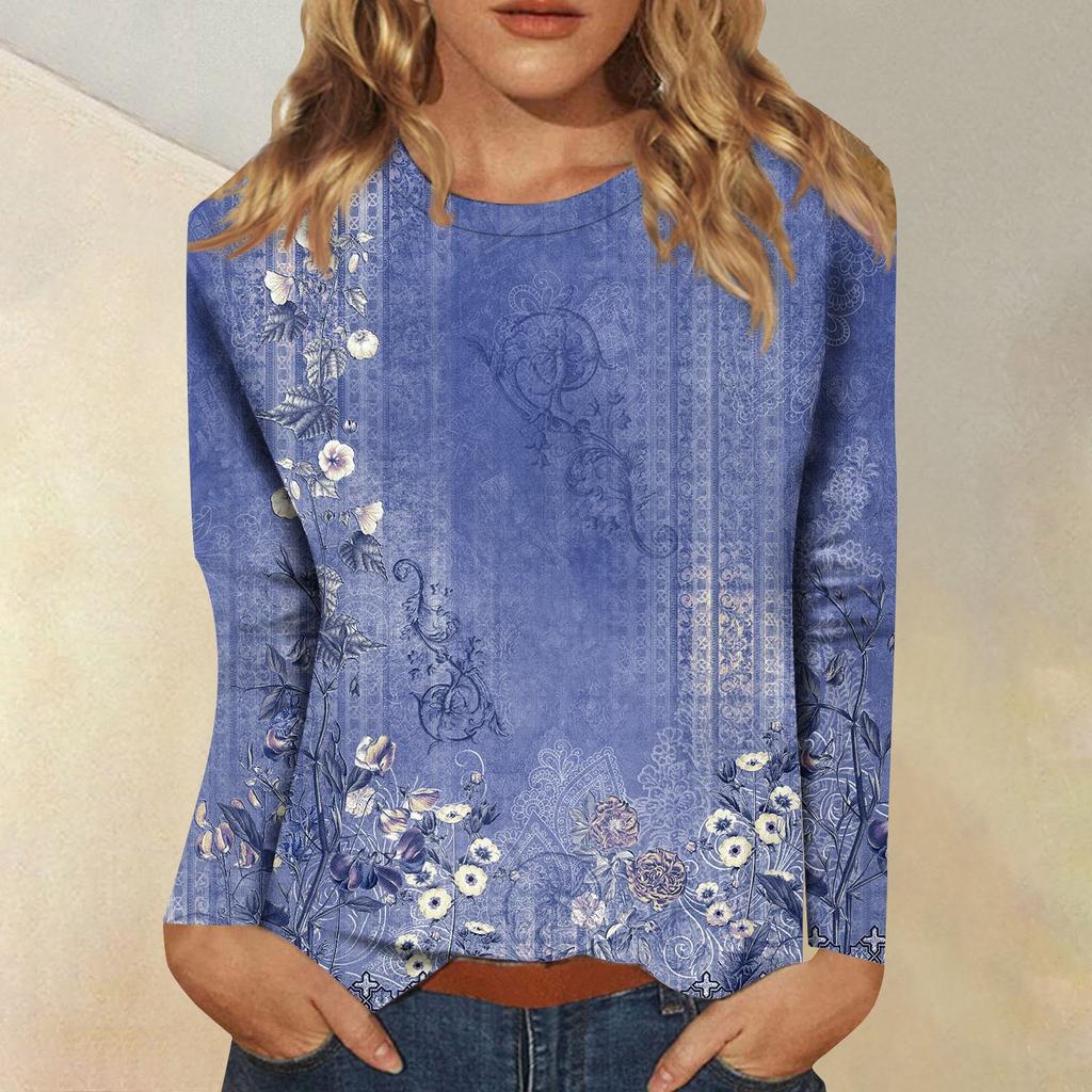Camicie a maniche lunghe da donna T-shirt grafiche con stampa carina camicette Casual taglie forti Top basic Pullover
