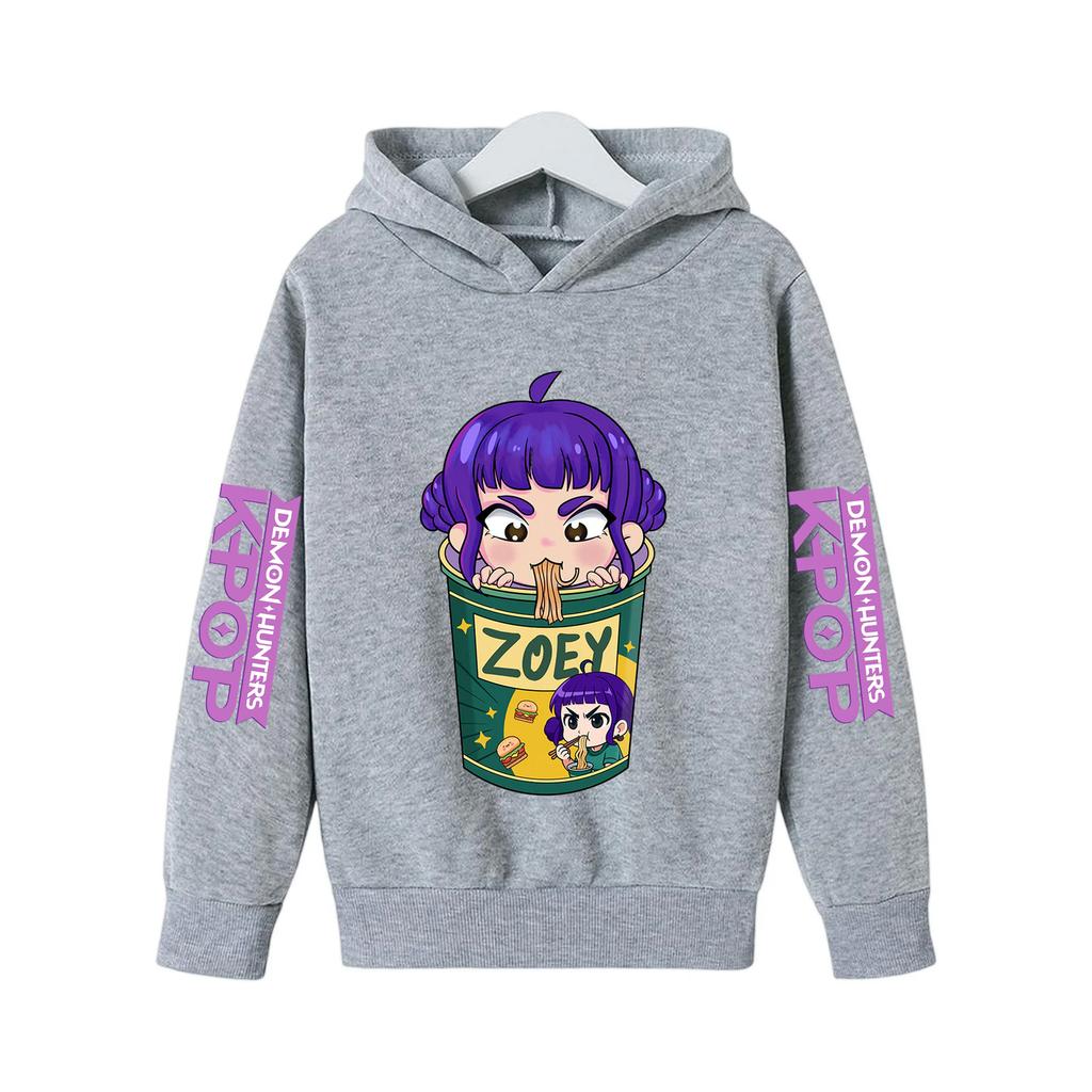 Autumn Kids Long Sleeve K-Pop Demon Hunters Hoodie, Soft Fleece Sweatshirt, Warm Casual Outerwear for Boys and Girls