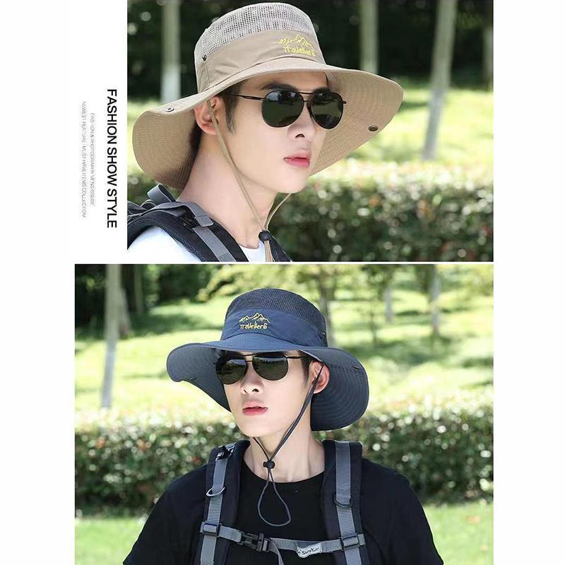 Summer Men Camping Big Brim Sun Protection Fisherman Hat Outdoor Riding Mountaineering Fish Hat Hiking Breathable Hat