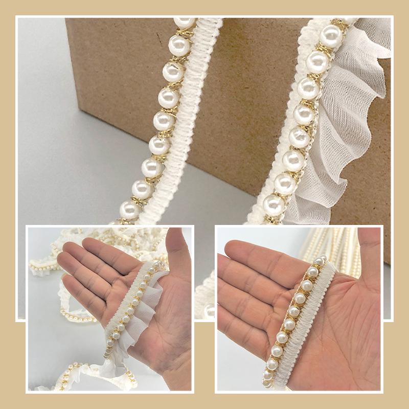 10M kremowo-białe koraliki frędzle imitacja pereł falbany koronkowa wstążka krawędź wykończenie zasłony sukienka DIY rzemiosło dekoracje akcesoria do szycia