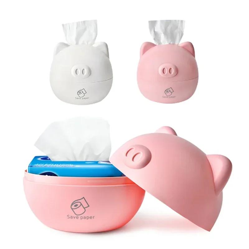 PP Cute Pig Tissue Box Nordic Style Roll Paper Round Container Napkin Holder Household Storage