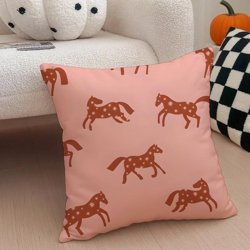 Cute Horse Cushion Cover Throw Pillow Cover Hidden Button Durable Polyester Chair Cushion