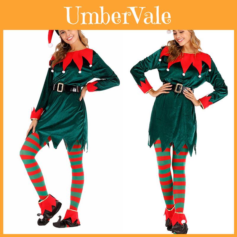 Christmas Fancy Dress Party Role Play Soft Velvet Women's Elf Costume