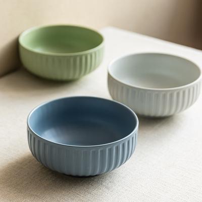 Simple Wind Relief Vertical Pattern Salad Bowl Ceramic Household Bowl Tableware Round Bowl High-End Large Rice Bowl