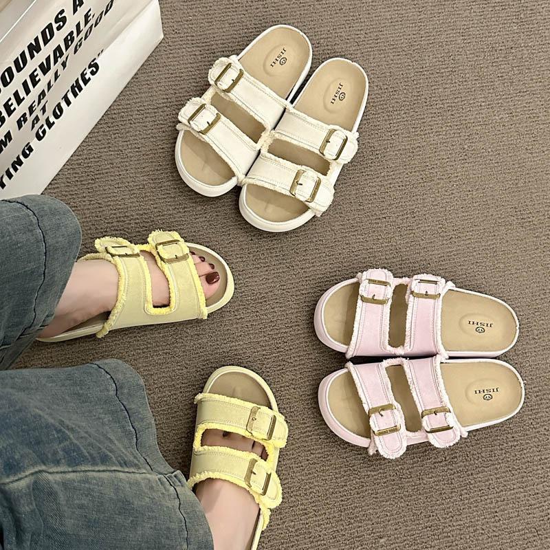 Women's slippers outside summer new casual versatile one-word slippers comfortable thick-bottomed cool slippers