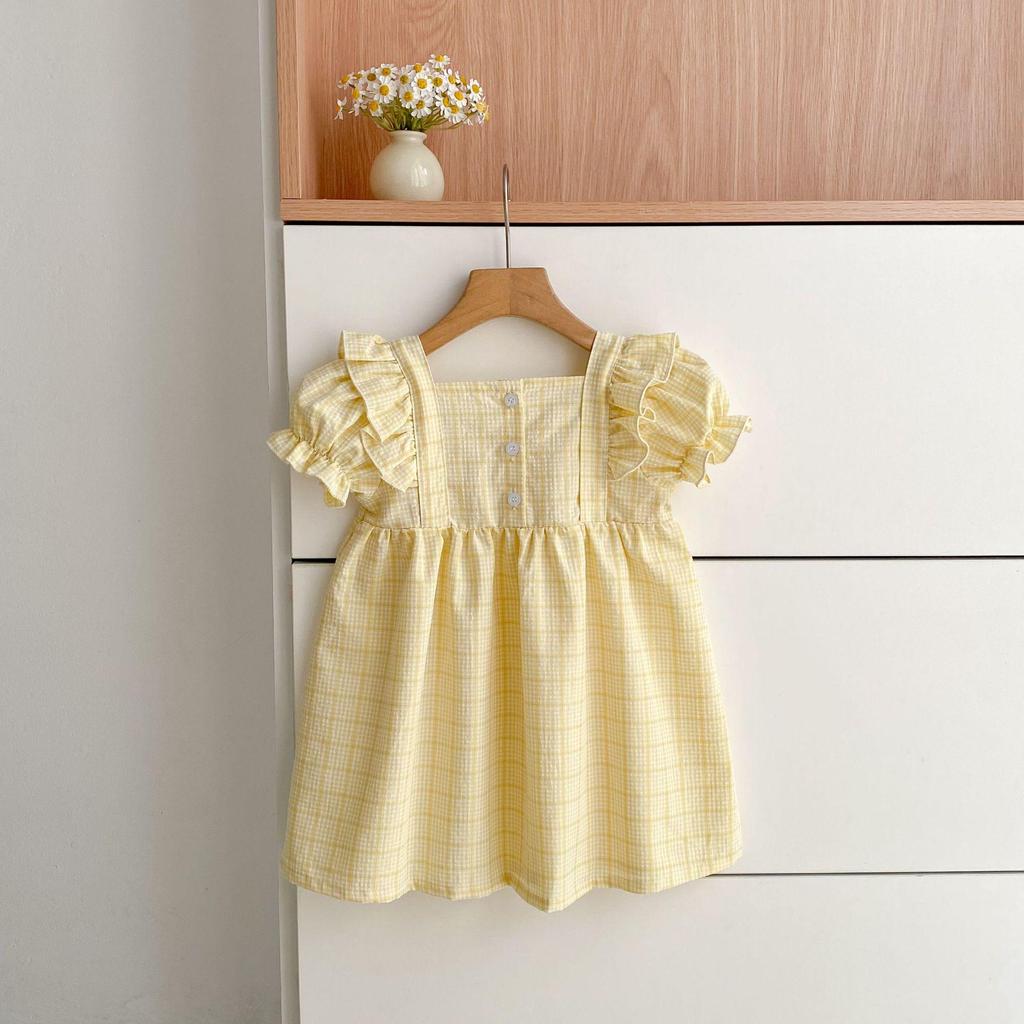 Sommer kariertes Prinzessinnenkleid & Baby Strampler Geschwister Outfits