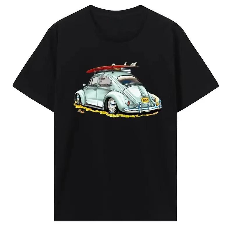 Summer Classic Car Top Retro Car Pattern T-shirt Men's and Women's Creative Picture Collar Printing Pure Cotton Short Sleeves