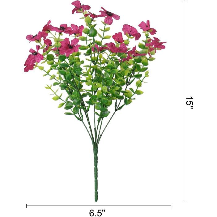 SOMYTING Artificial Azalea Flowers Outdoor 8 Bundles Fake Flowers Faux Plastic Eucalyptus Plants UV Resistant Silk Flower Shrubs for Garden Porch