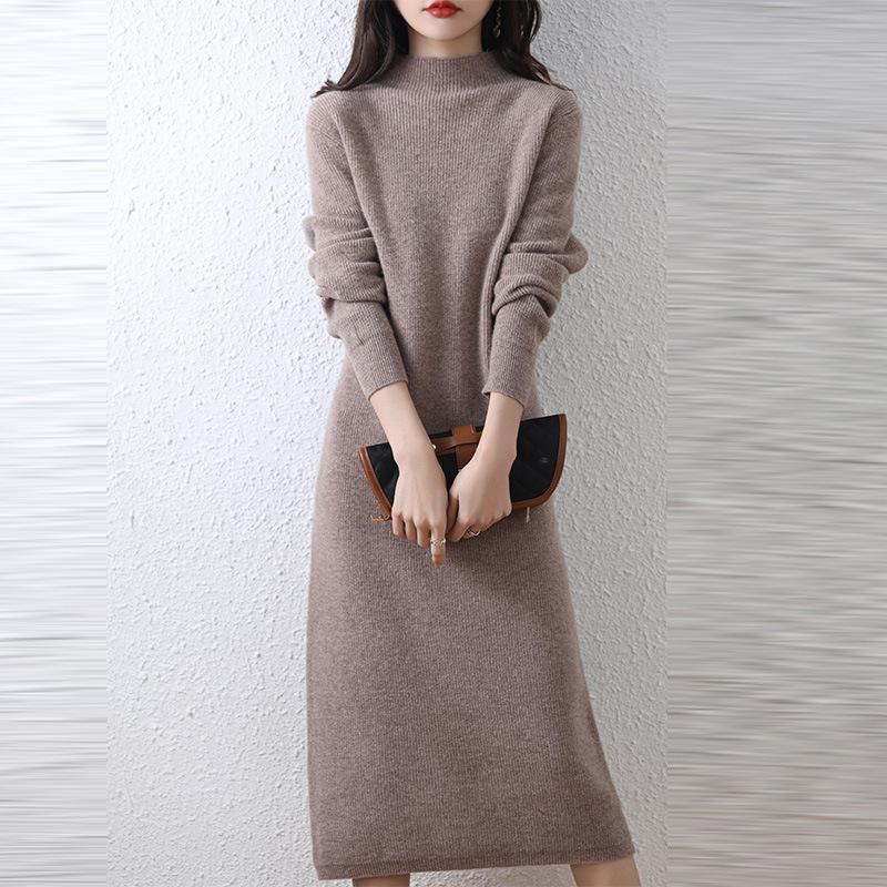 

Осенне-зимняя водолазка с длинным рукавом, однотонная прямая юбка-свитер, женская модная темпераментная элегантная модель, длинный низ, вязаная Average Size 57-161