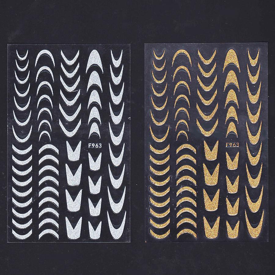 

2 листа наклеек для французского нейл-арта 3D рельефные самоклеящиеся блестящие полоски для дизайна ногтей