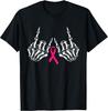 BEST! Skeleton Rock Hand Breast Cancer Awareness Cool Pink Ribbon Tee Size S-3XL