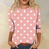 Damen Polka Dot T-Shirt Hals Dreiviertelarm Lässiges Sommer Oberteil